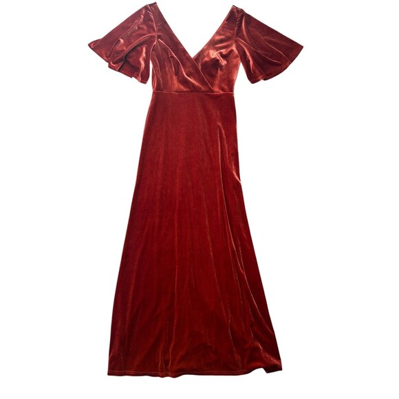 Ever Pretty Burnt Orange Velvet Long Double V Bridesmaid Formal Prom Dress Sz M - Picture 1 of 7